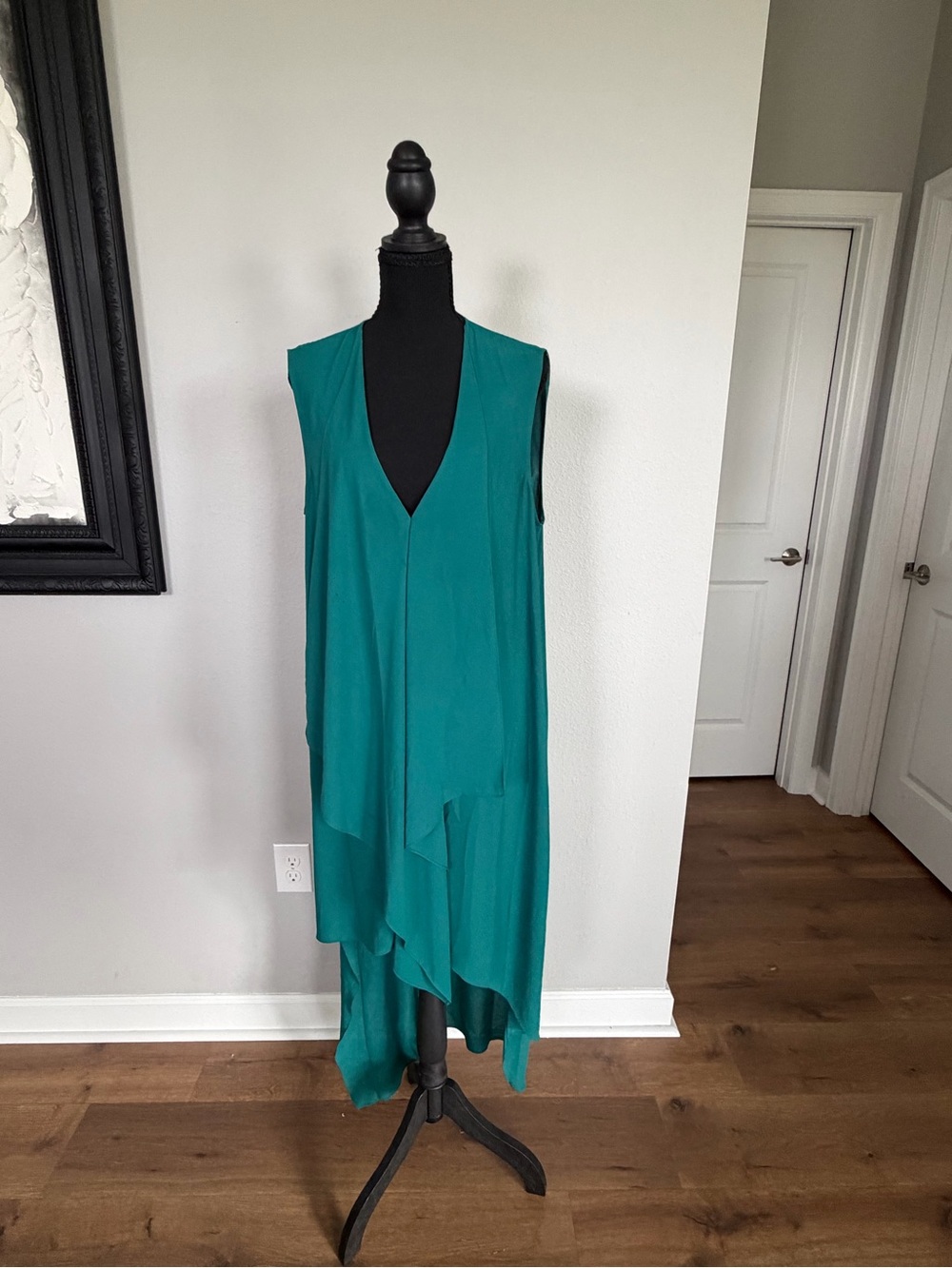 BCBGMaxAzria Teal Sleeveless V-Neck Layered Dress